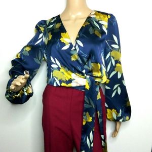 LONG SLEEVE FLORAL WRAP BLOUSE